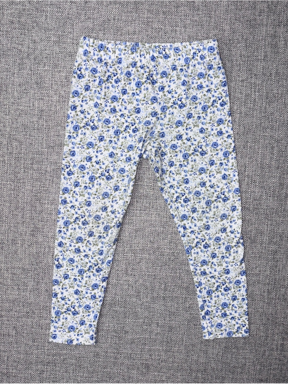 Trotters White Leggings with Blue Floral Print